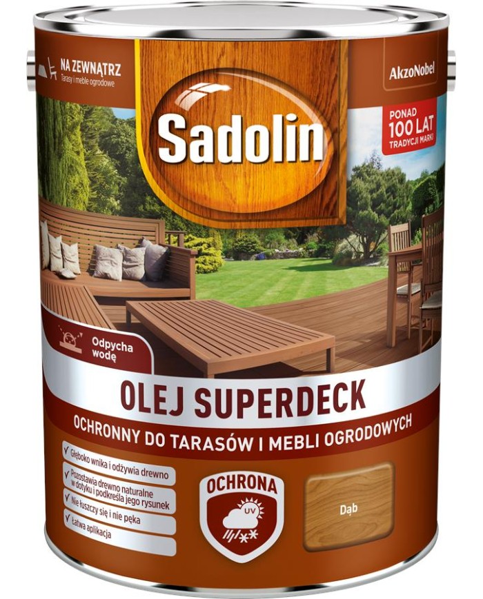 AKZO SADOLIN SUPERDECK Olej Dąb 5L - Najlepsza Ochrona Drewna