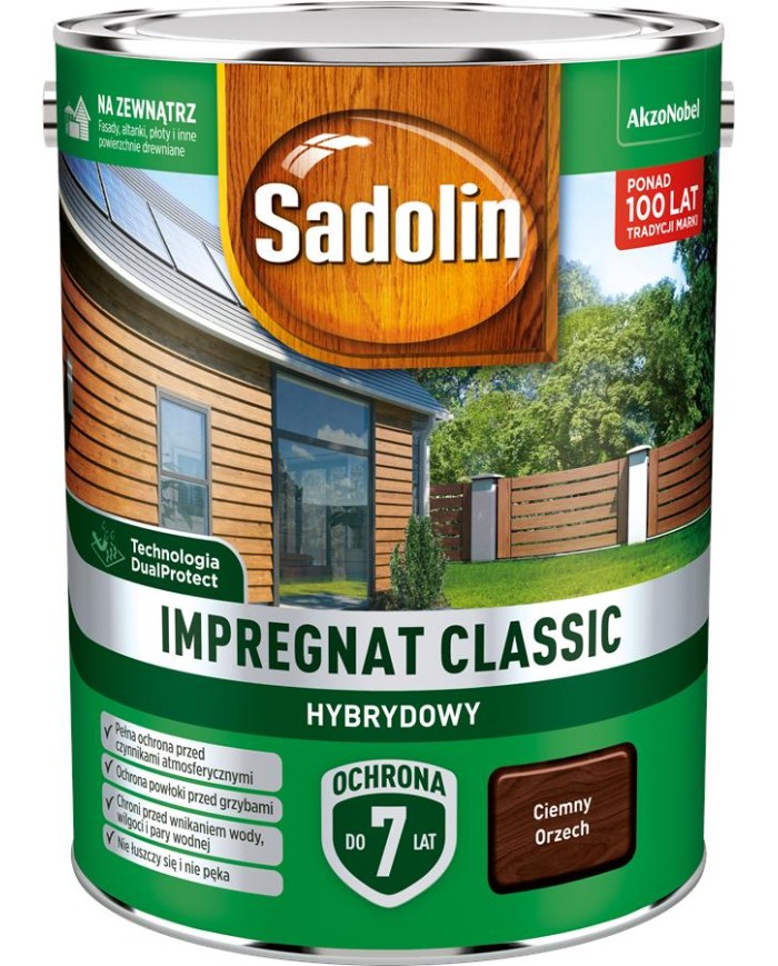 AKZO Sadolin Classic Hybrydowy Ciemny Orzech 4,5L - Wysoka Jakość