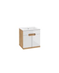RONDA NEW Zestaw szafka z umywalką 50 cm - dąb złoty, biały połysk RONDA NEW Zestaw szafka z umywalką 50 cm - dąb złoty, biały połysk