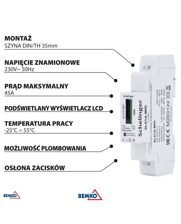 Licznik energii 1-fazowy MID Schelinger 45A - Wysoka jakość! Licznik energii 1-fazowy MID Schelinger 45A - Wysoka jakość!