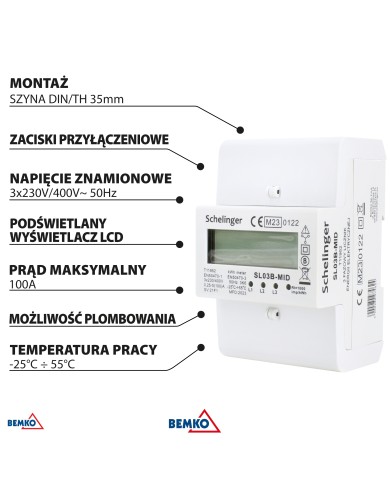Licznik energii 3-fazowy MID Schelinger 100A - Wysoka jakość! Licznik energii 3-fazowy MID Schelinger 100A - Wysoka jakość!