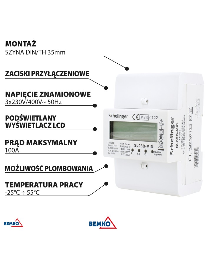 Licznik energii 3-fazowy MID Schelinger 100A - Wysoka jakość! Licznik energii 3-fazowy MID Schelinger 100A - Wysoka jakość!