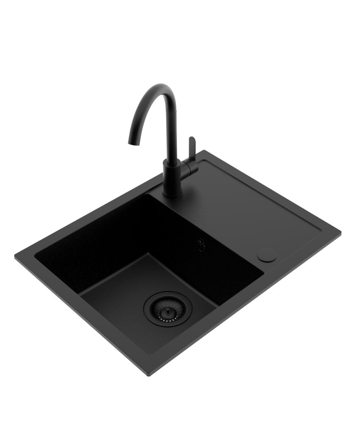 Zlew granitowy VIBE 1-kom. z krótkim ociekaczem - czarny lava stone Zlew granitowy VIBE 1-kom. z krótkim ociekaczem - czarny lava stone
