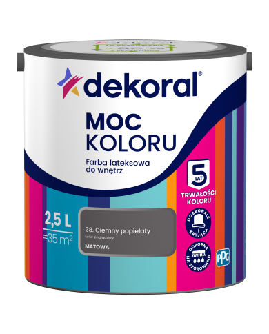 PPG MOC KOLORU Ciemny Popielaty 2,5 L - Farba do Wnętrz PPG MOC KOLORU Ciemny Popielaty 2,5 L - Farba do Wnętrz