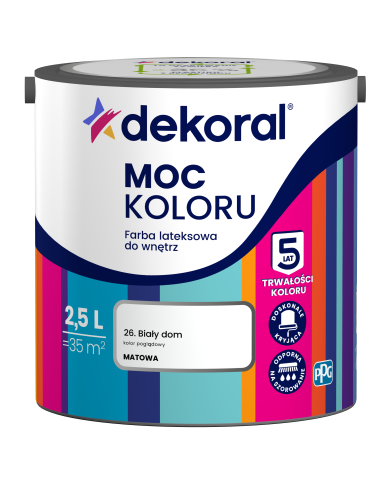PPG MOC KOLORU Biały Dom 2,5 L - Farba o Wysokiej Jakości PPG MOC KOLORU Biały Dom 2,5 L - Farba o Wysokiej Jakości