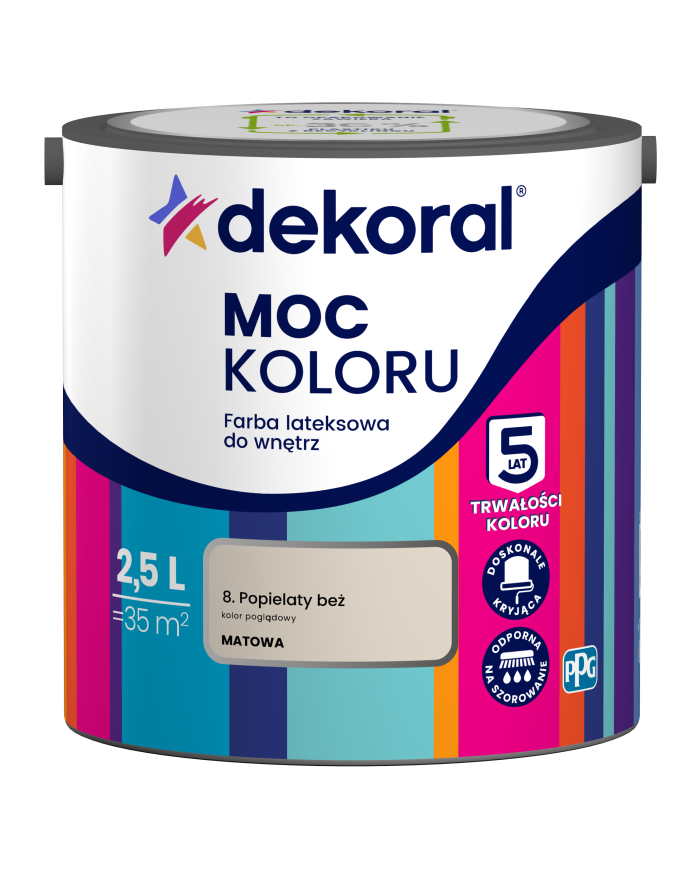 PPG MOC KOLORU Popielaty Beż 2,5 L - Farba do Wnętrz PPG MOC KOLORU Popielaty Beż 2,5 L - Farba do Wnętrz