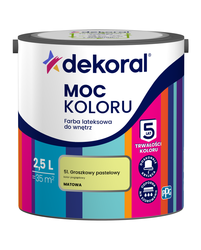 PPG MOC KOLORU groszkowy pastelowy 2,5L - Farba do wnętrz PPG MOC KOLORU groszkowy pastelowy 2,5L - Farba do wnętrz