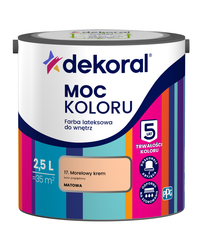 PPG MOC KOLORU morelowy krem 2,5L - Farba do wnętrz w promocji PPG MOC KOLORU morelowy krem 2,5L - Farba do wnętrz w promocji