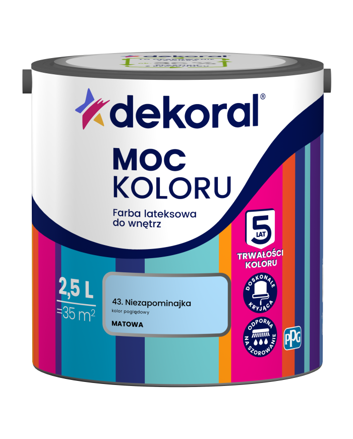 PPG MOC KOLORU niezapominajka 2,5L - Farba do wnętrz w najlepszej cenie PPG MOC KOLORU niezapominajka 2,5L - Farba do wnętrz w najlepszej cenie
