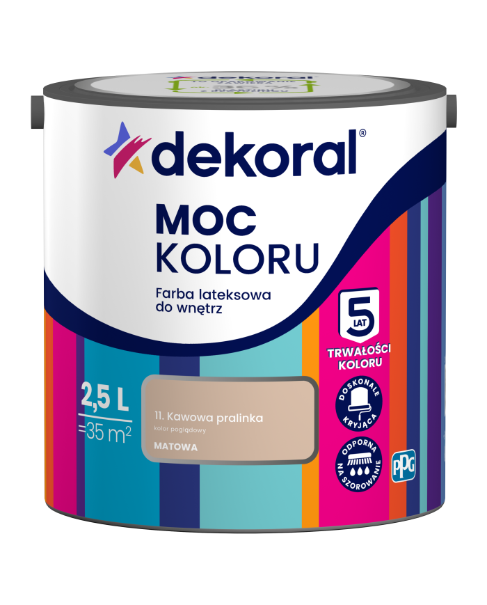 PPG MOC KOLORU Kawowa Pralinka 2,5L - Farba do wnętrz PPG MOC KOLORU Kawowa Pralinka 2,5L - Farba do wnętrz