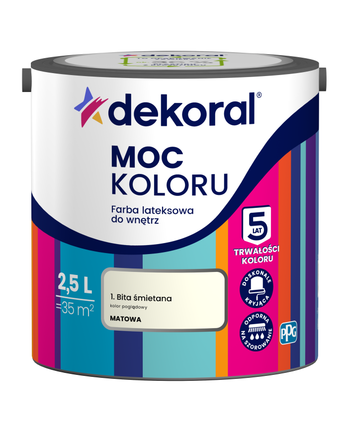 PPG MOC KOLORU Bita Śmietana 2,5L - Wysoka Jakość i Kolorystyka PPG MOC KOLORU Bita Śmietana 2,5L - Wysoka Jakość i Kolorystyka