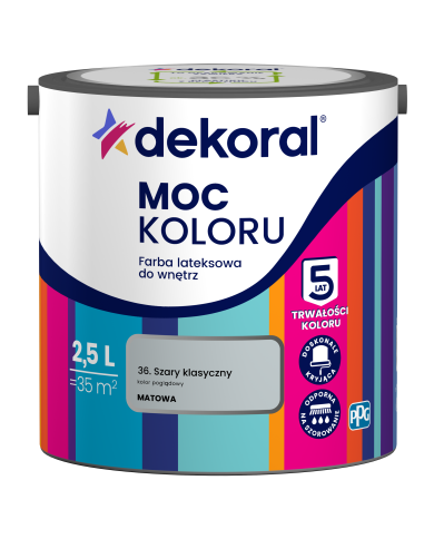 PPG MOC KOLORU Szary Klasyczny 2,5L - Farba do Wnętrz PPG MOC KOLORU Szary Klasyczny 2,5L - Farba do Wnętrz