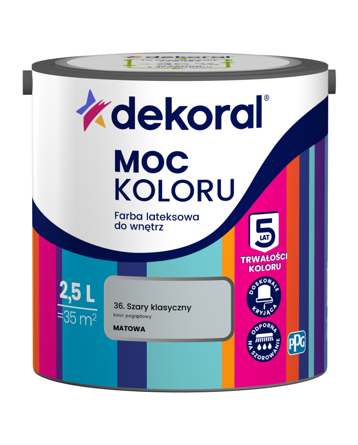 PPG MOC KOLORU Szary Klasyczny 2,5L - Farba do Wnętrz PPG MOC KOLORU Szary Klasyczny 2,5L - Farba do Wnętrz