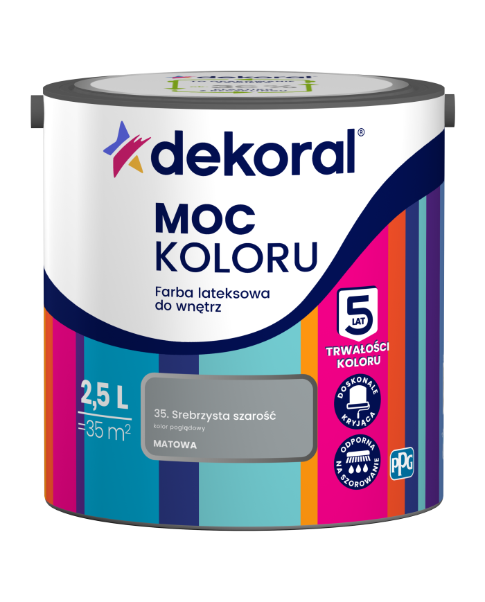 PPG MOC KOLORU Srebrzysta Szarość 2,5L - Farba do Wnętrz PPG MOC KOLORU Srebrzysta Szarość 2,5L - Farba do Wnętrz