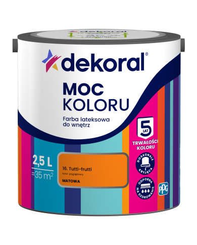 PPG MOC KOLORU tutti-frutti 2,5L - Farba do wnętrz w atrakcyjnych kolorach PPG MOC KOLORU tutti-frutti 2,5L - Farba do wnętrz w atrakcyjnych kolorach