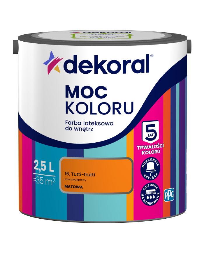 PPG MOC KOLORU tutti-frutti 2,5L - Farba do wnętrz w atrakcyjnych kolorach PPG MOC KOLORU tutti-frutti 2,5L - Farba do wnętrz w atrakcyjnych kolorach