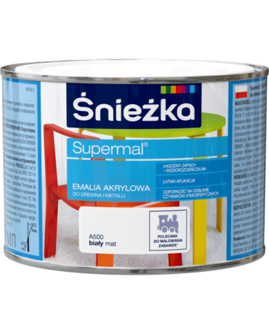 Emalia akrylowa Supermal biały mat 0,4 L - ŚNIEŻKA Emalia akrylowa Supermal biały mat 0,4 L - ŚNIEŻKA
