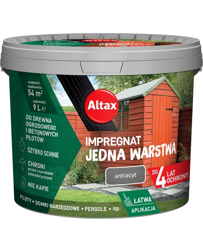 Impregnat ALTAX 9L Antracyt - Jedna Warstwa, 4 Lata Ochrony