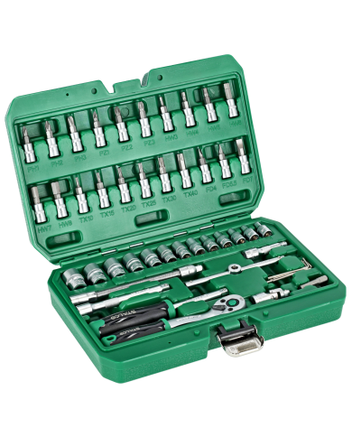 Zestaw kluczy nasadowych 1/4" - 48 elementów w opakowaniu Zestaw kluczy nasadowych 1/4" - 48 elementów w opakowaniu