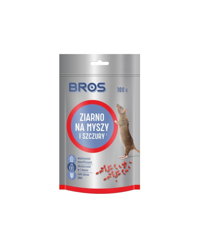 BROS Ziarno na myszy i szczury 100g - Skuteczna ochrona domu BROS Ziarno na myszy i szczury 100g - Skuteczna ochrona domu