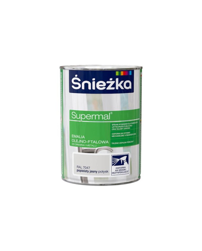 Emalia olejno-ftalowa Supermal 0,8 L popielata jasna ŚNIEŻKA