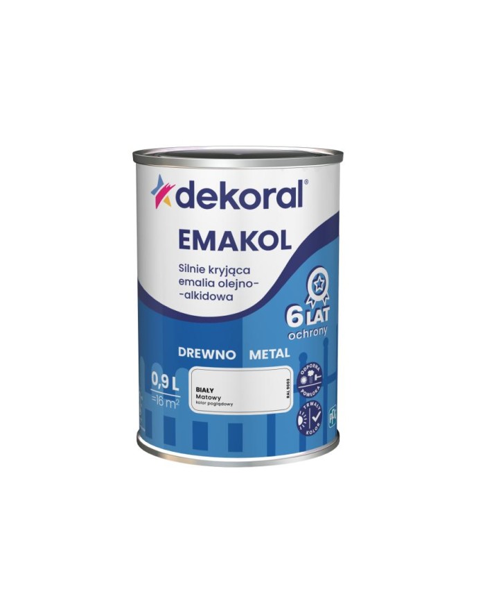 Emalia ftalowa Emakol Strong biały matowy 0,9 L - DEKORAL