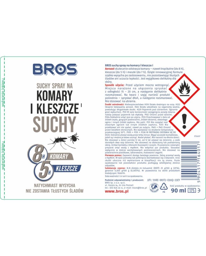 BROS - Skuteczny suchy spray na komary i kleszcze 2023