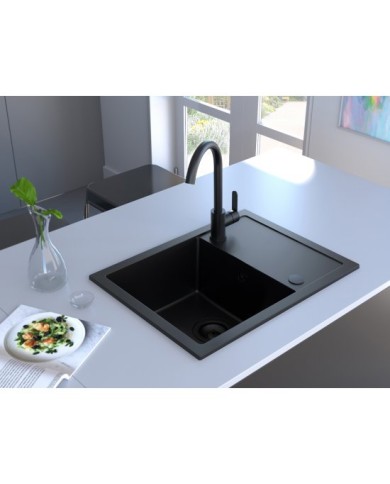 Zlew granitowy VIBE 1-kom. z krótkim ociekaczem - czarny lava stone Zlew granitowy VIBE 1-kom. z krótkim ociekaczem - czarny lava stone