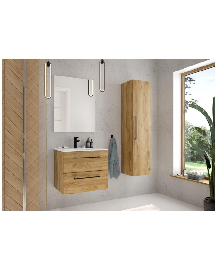 PINIA Zest szafka z umywalką 60cm - czarne uchwyty, dąb craft PINIA Zest szafka z umywalką 60cm - czarne uchwyty, dąb craft