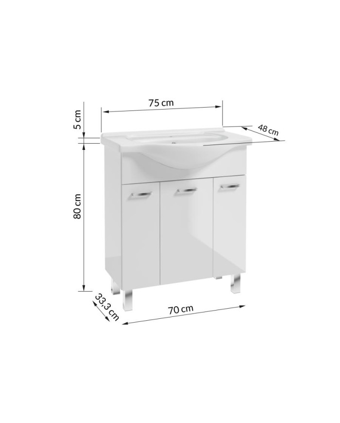 MEA Zestaw szafka z umywalką 75 cm - Biały połysk L1523 K