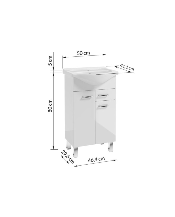 MEA Zestaw szafka z umywalką 50 cm - biały połysk