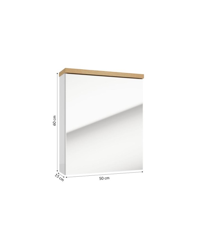 Szafka lustrzana Ronda 50cm - biały połysk, dąb złoty