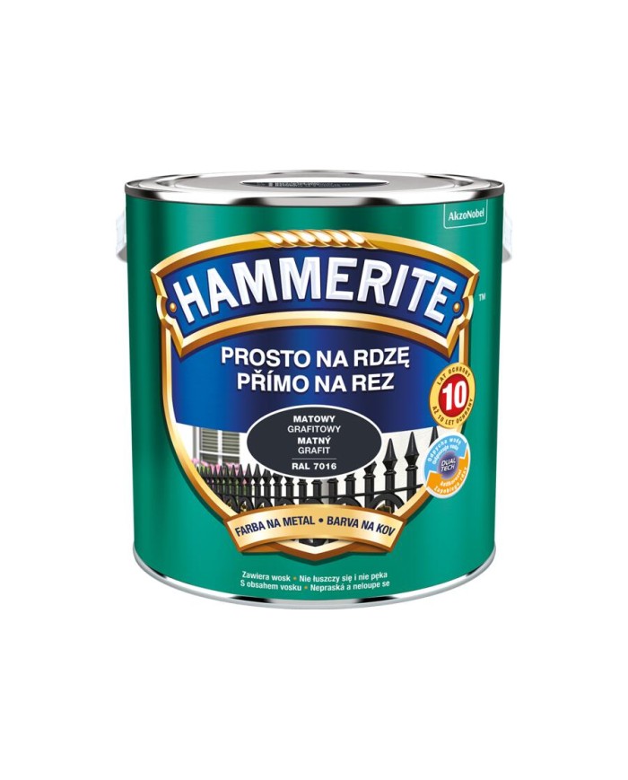 HAMMERITE matowy Grafitowy 2,5L - Farba do metalu i drewna HAMMERITE matowy Grafitowy 2,5L - Farba do metalu i drewna