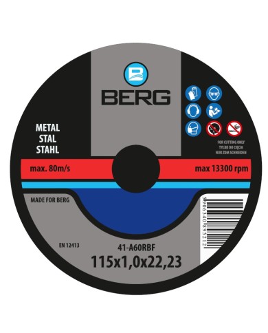 Ściernica do cięcia METAL T41 fi 115x1,0x22mm BERG - Wysoka jakość