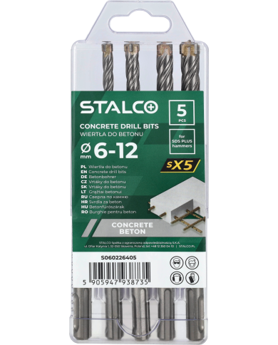 Wiertła do betonu SX5 6,0-12,0 mm - 5 elementów w zestawie Wiertła do betonu SX5 6,0-12,0 mm - 5 elementów w zestawie