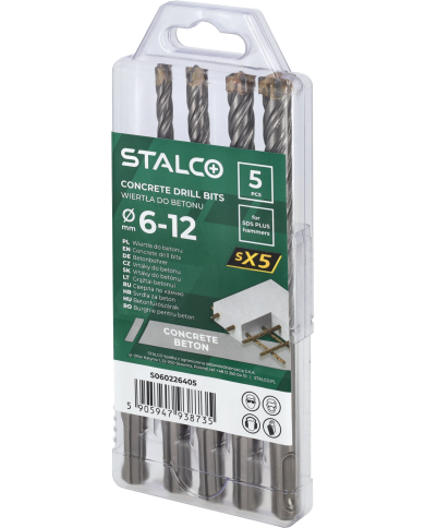 Wiertła do betonu SX5 6,0-12,0 mm - 5 elementów w zestawie Wiertła do betonu SX5 6,0-12,0 mm - 5 elementów w zestawie