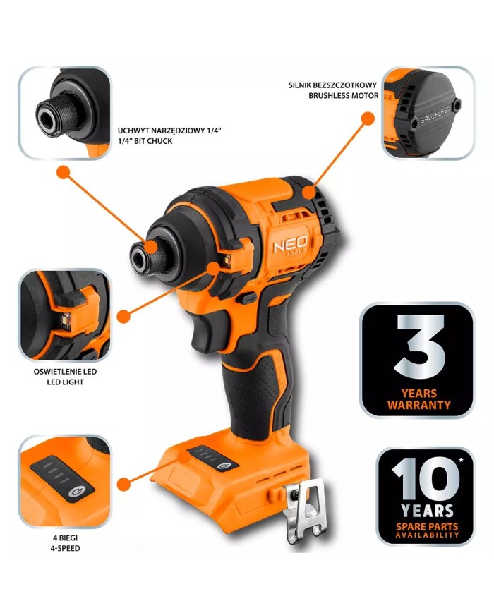 Zakrętarka udarowa 18V 300Nm bezszczotkowa, hex ¼” - Wydajność!
