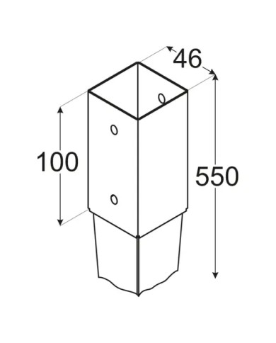 Podstawa słupa 45 PSG 45/550 - Wbijana, Wymiary 46x550x1,5 Podstawa słupa 45 PSG 45/550 - Wbijana, Wymiary 46x550x1,5