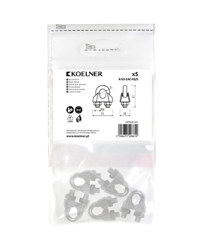 RAWLPLUG Zacisk do lin 3-blister - 5 sztuk w ofercie!