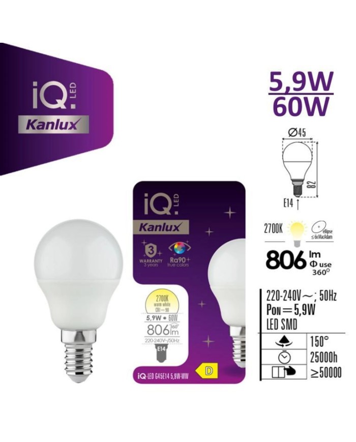 Żarówka LED E14 IQ-LED 5,9W 806lm 2700K ciepła - Energooszczędna
