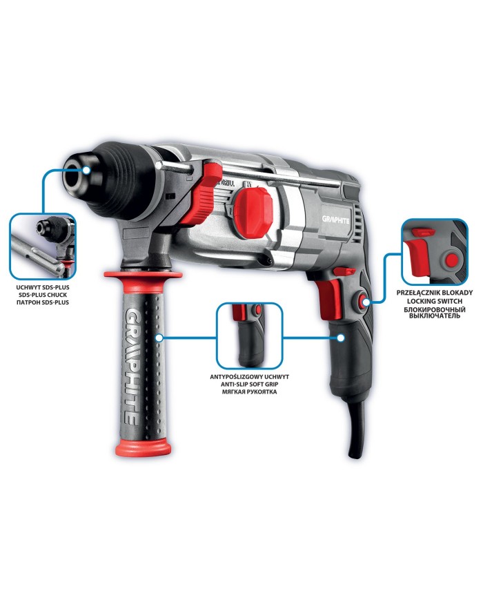 Młotowiertarka SDS+ 900W z walizką - Wydajność i wygoda