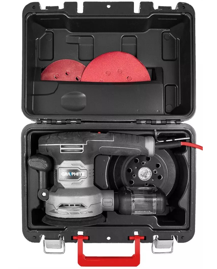 Szlifierka mimośrodowa 450W z walizką i tarczą 125/150 mm