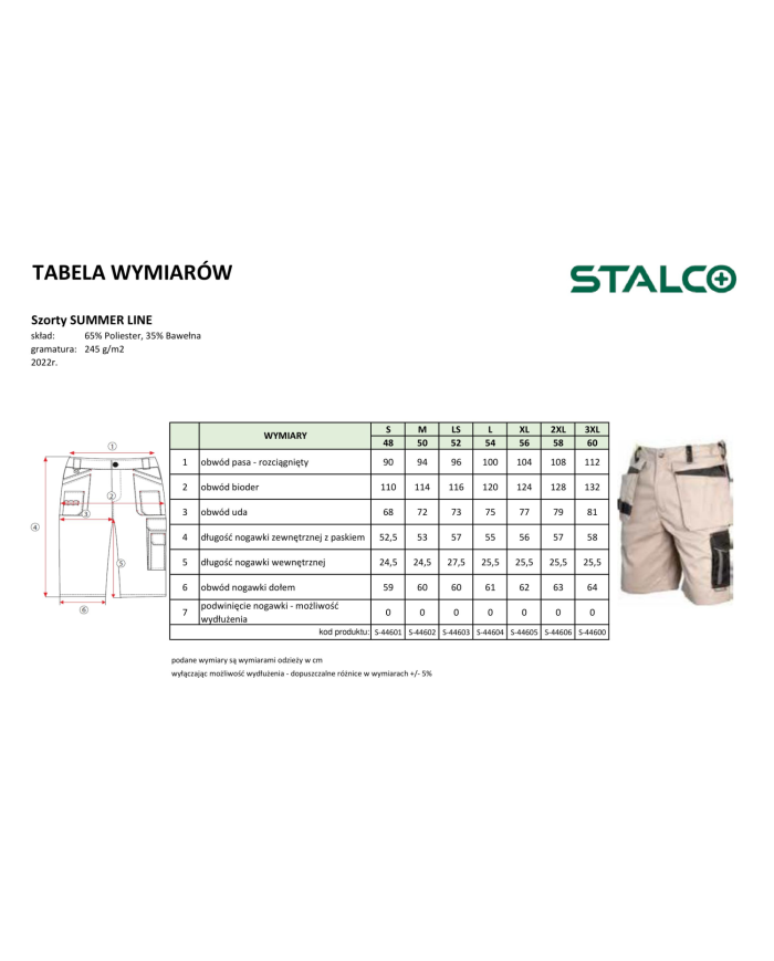 Spodnie robocze szorty piaskowe LS-52 - Wygoda i styl w pracy