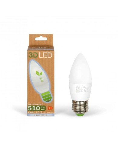 Żarówka LED 6W E27 świeczka 510 lm zimna 6500K - Energooszczędna Żarówka LED 6W E27 świeczka 510 lm zimna 6500K - Energooszczędna