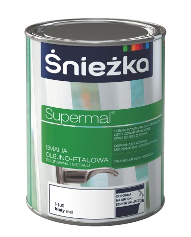 Emalia olejno-ftalowa Supermal 0,8 L biały mat ŚNIEŻKA - do drewna i metalu Emalia olejno-ftalowa Supermal 0,8 L biały mat ŚNIEŻKA - do drewna i metalu
