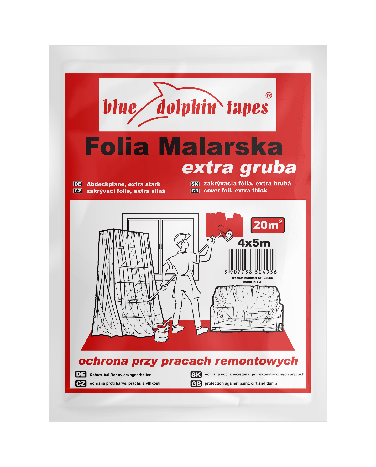 Folia malarska extra gruba 4x5 m BLUEDOLPHIN - Najlepsza jakość! Folia malarska extra gruba 4x5 m BLUEDOLPHIN - Najlepsza jakość!