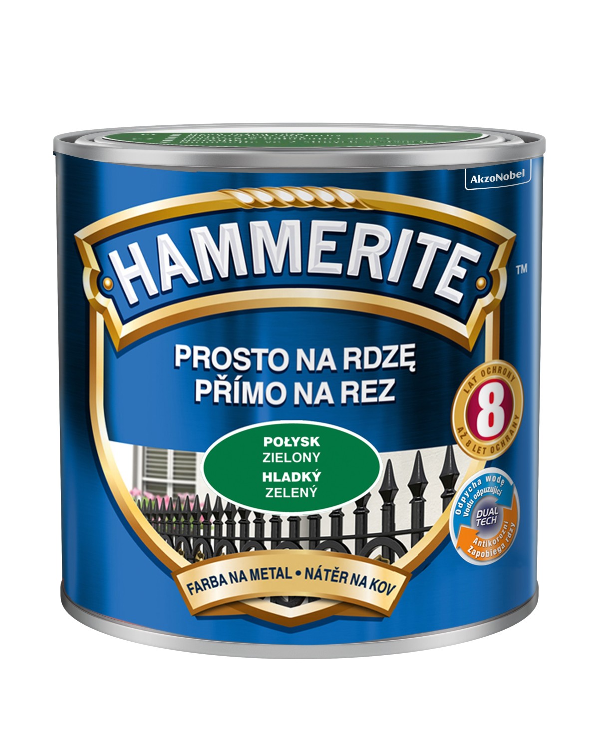 AKZO HAMMERITE Połysk Zielony 0,25L - Farba do metalu AKZO HAMMERITE Połysk Zielony 0,25L - Farba do metalu