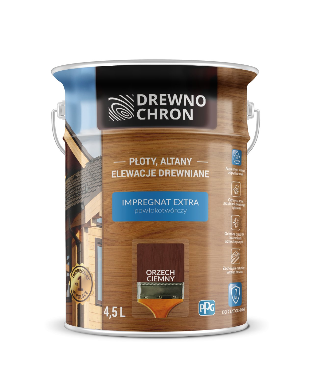 Impregnat do drewna Extra orzech ciemny 4,5 L - DREWNOCHRON